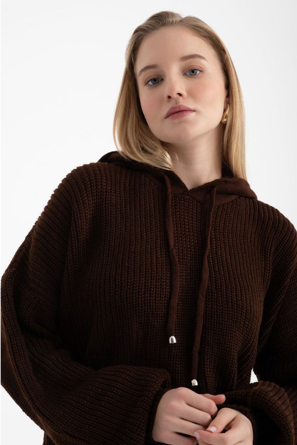 Hooded Knitted Sweatshirt & Mid Rise Wide Leg Trousers Set 5