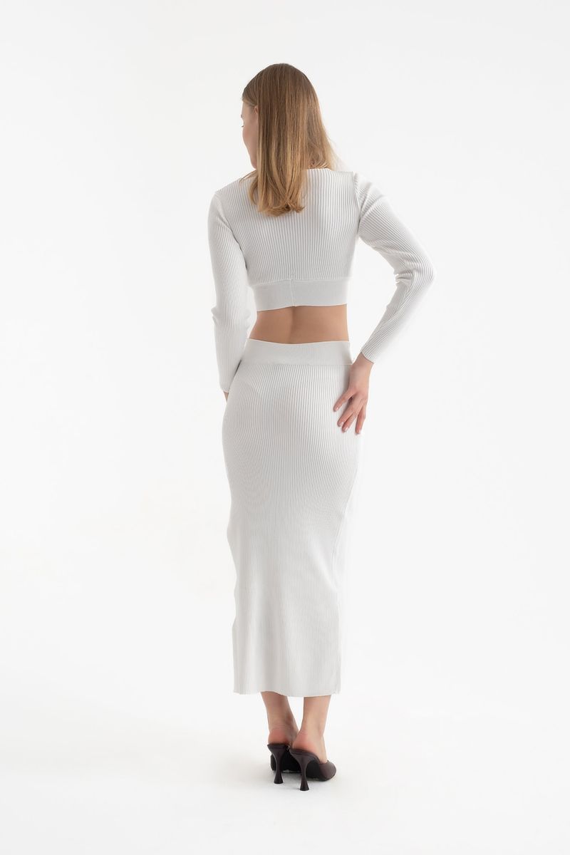 2 Pieces: V Neck Long Sleeve Crop Top & High Waist Slit Maxi Skirt 5