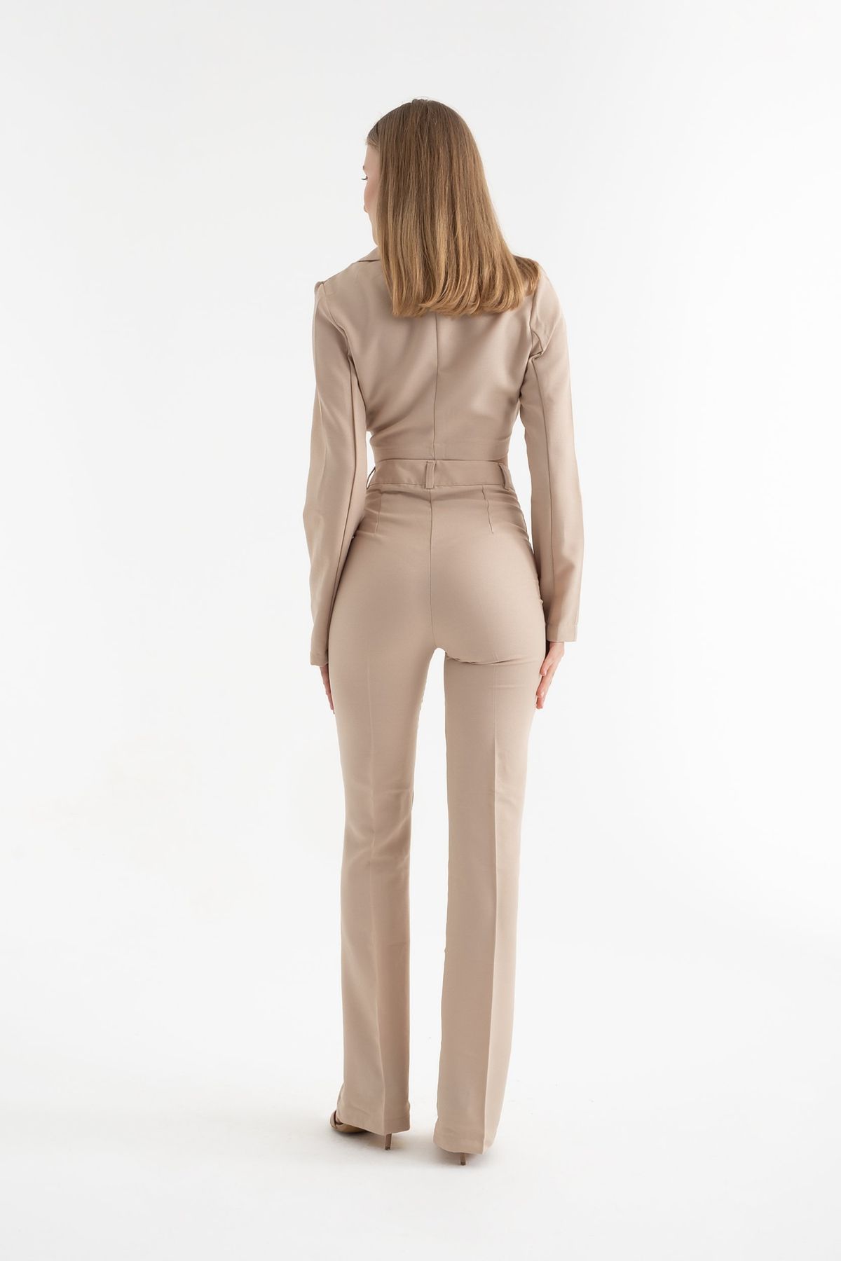2 Pieces: Cropped Shirt with a Tie Up Detail & High Waist Straight Leg Trousers
