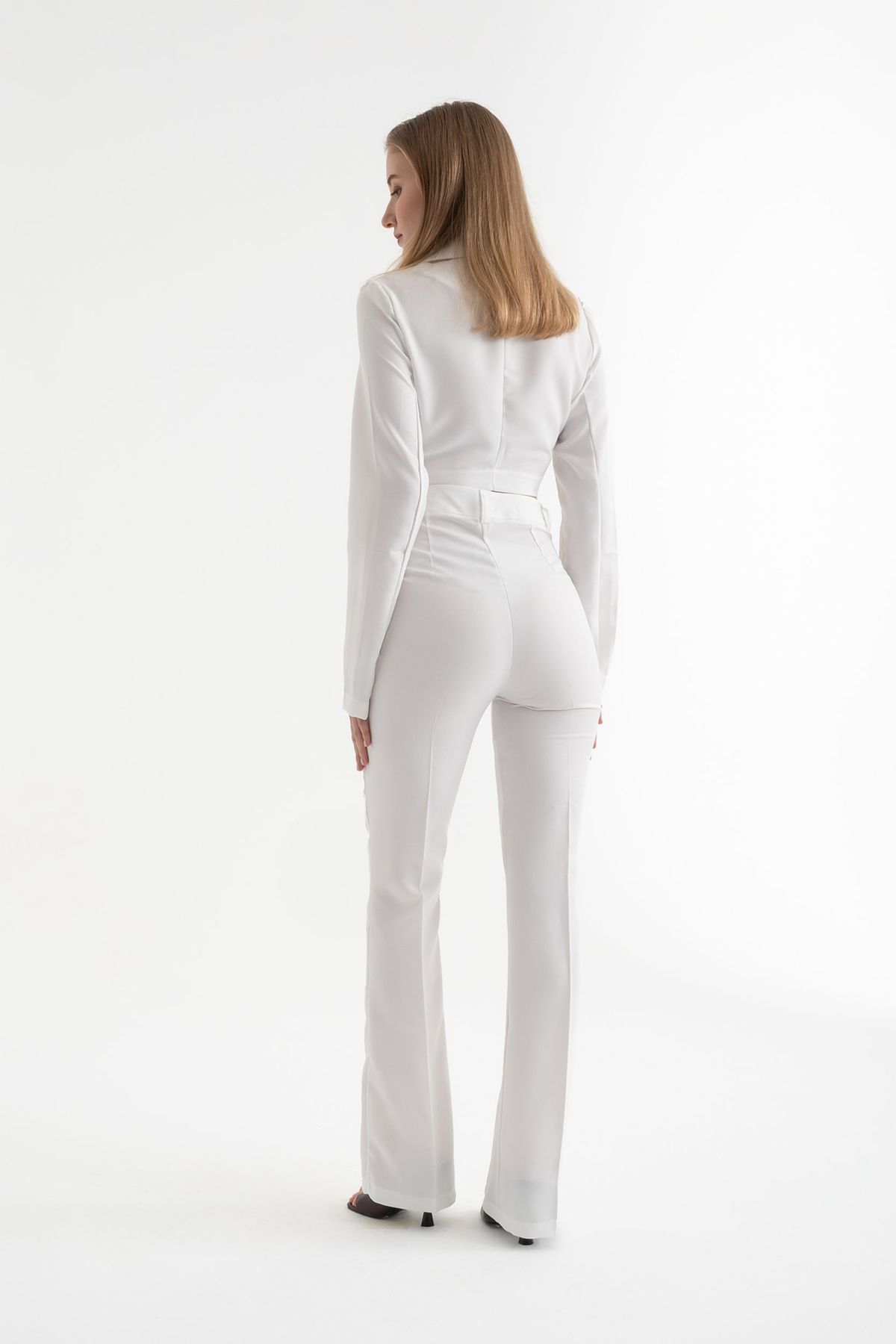 2 Pieces: Cropped Shirt with a Tie Up Detail & High Waist Straight Leg Trousers