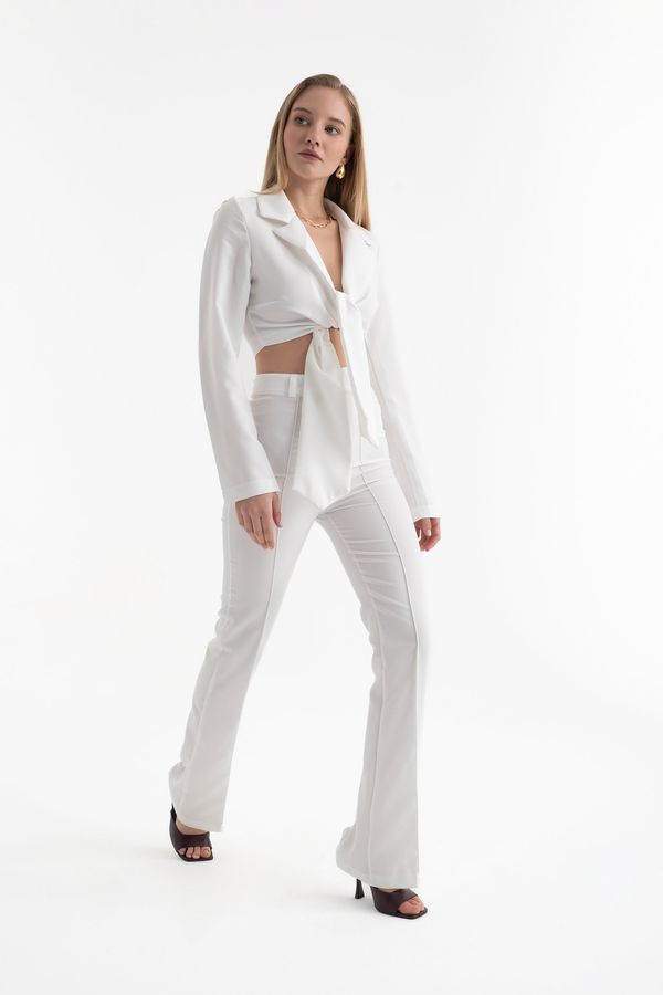 Cropped Tie Up Shirt & Straight Leg Trousers Coord 4