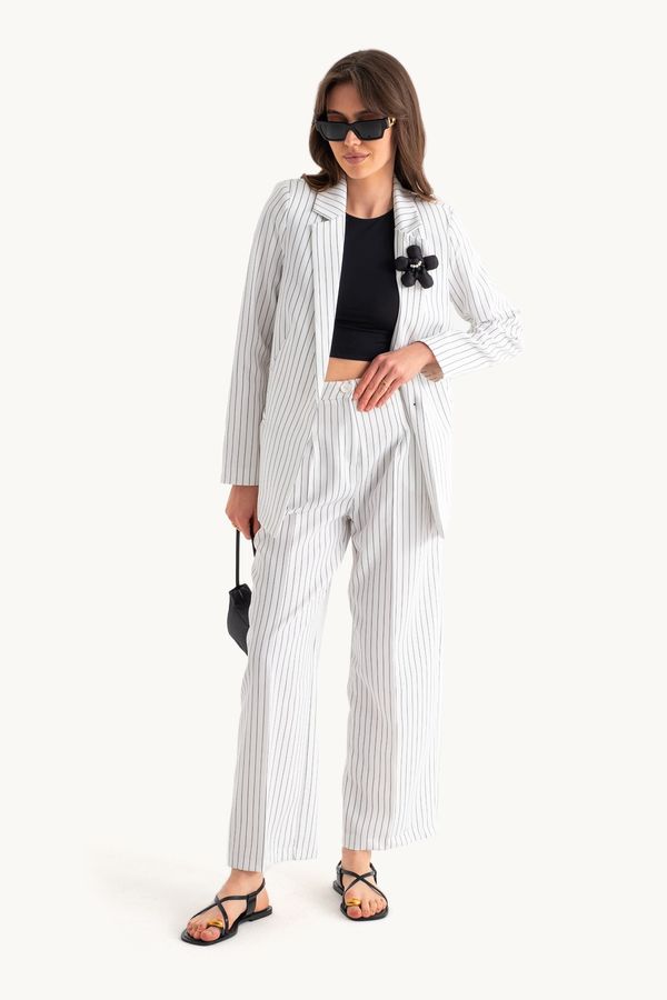 Striped Blazer with Flower Detail & Straight Leg Trousers Coord 2