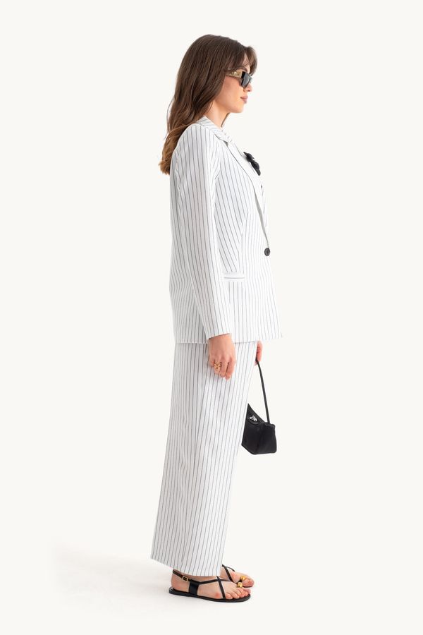 Striped Blazer with Flower Detail & Straight Leg Trousers Coord 3