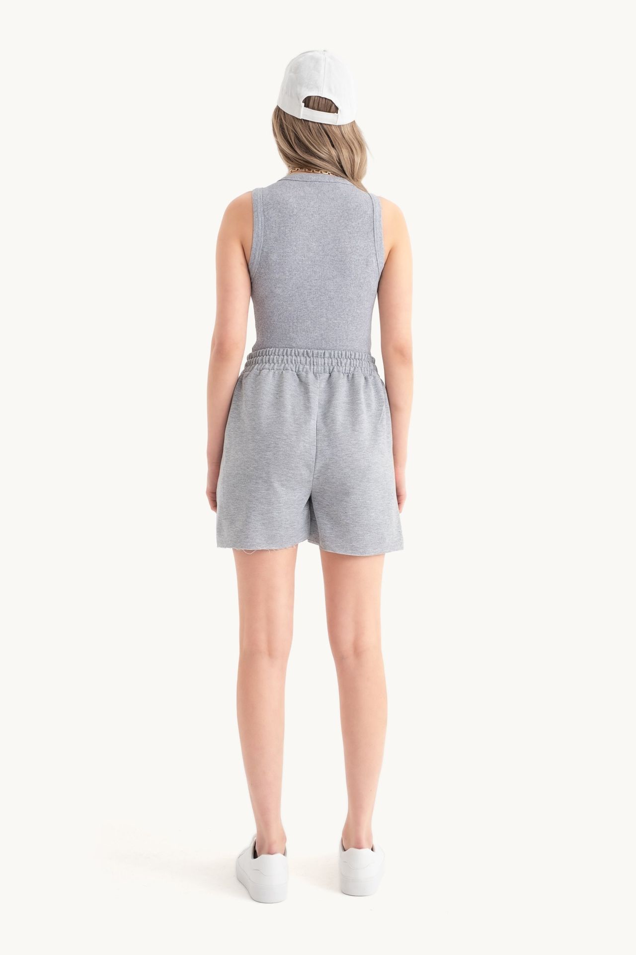 2 Pieces: Round Neck Basic Tank Top & Mid Rise Drawstring Shorts