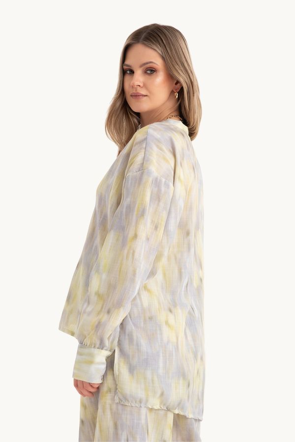 Abstract V Neck Shirt & High Waist Drawstring Trousers Co-ord Set 3