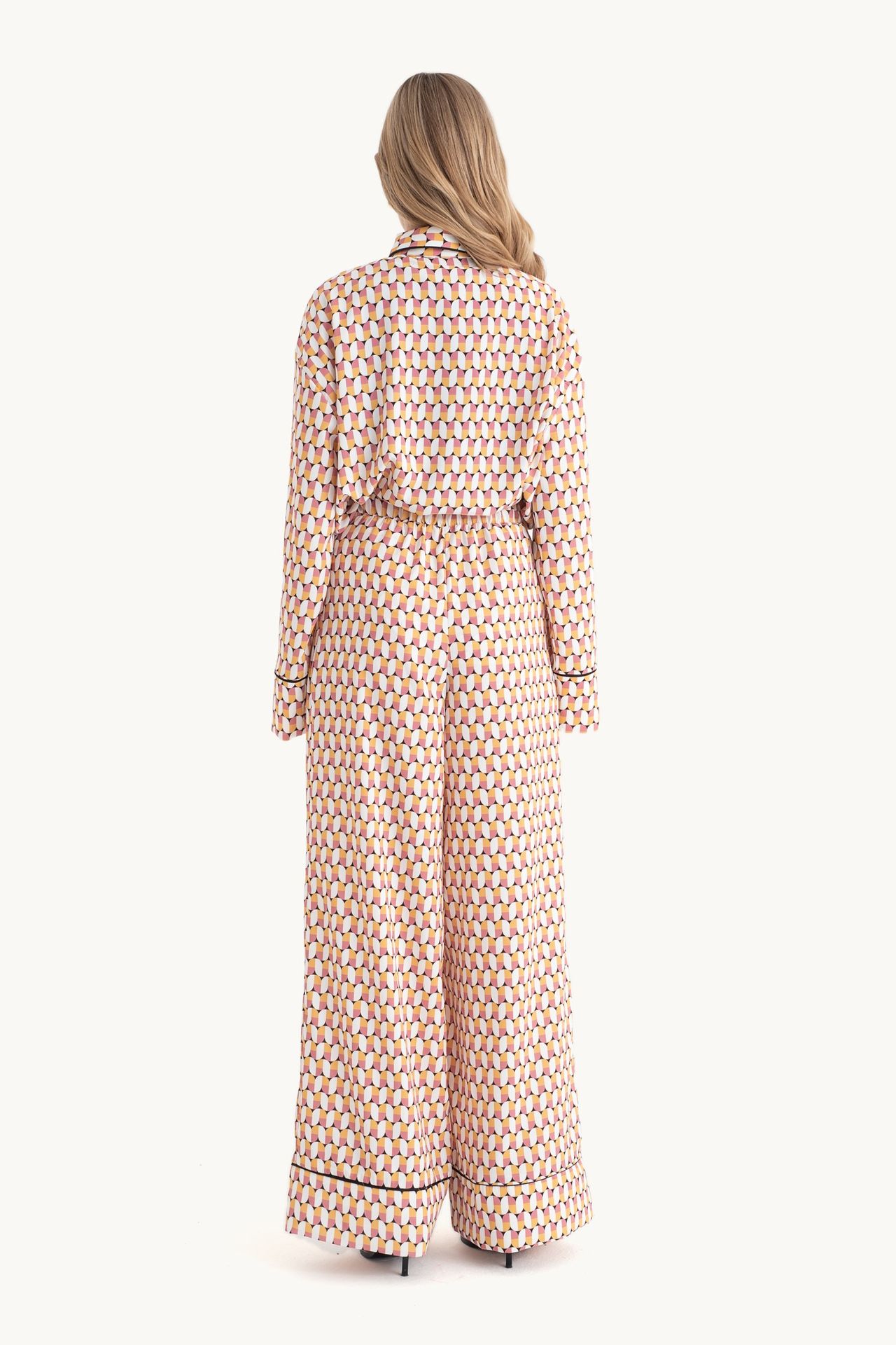 2 Pieces: Geometric Oversized Shirt & Geometric High Waist Super Wide Leg Trousers