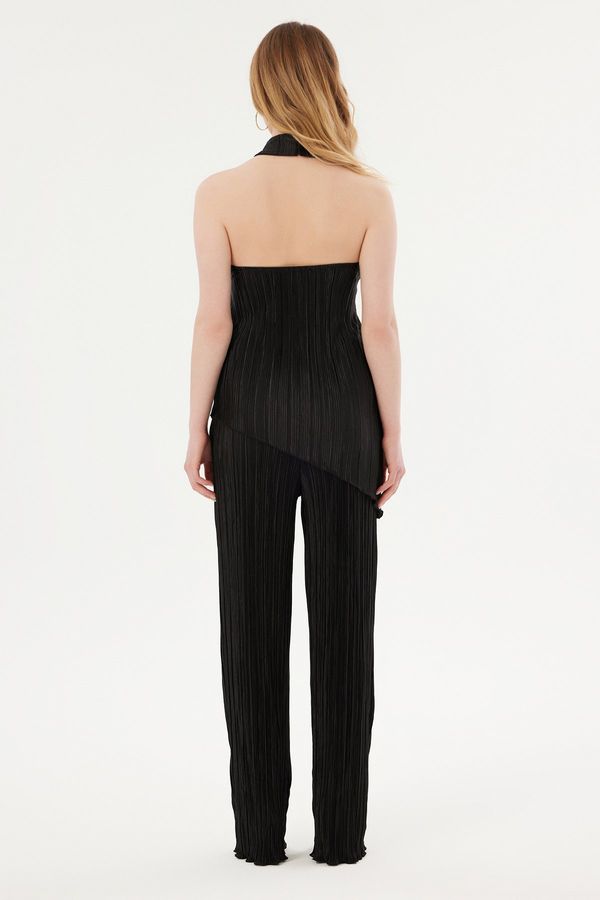 High Neck Halter Pleated Blouse & Palazzo Trousers Coord 4