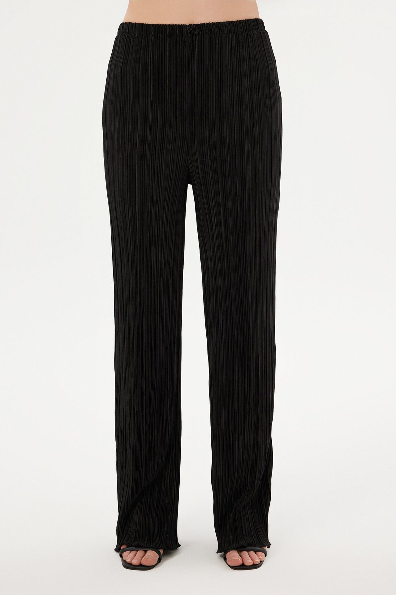 2 Pieces: High Neck Halter Pleated Asymmetrical Blouse & High Waist Pleated Palazzo Trousers