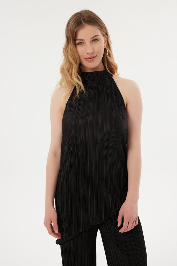High Neck Halter Pleated Blouse & Palazzo Trousers Coord 3