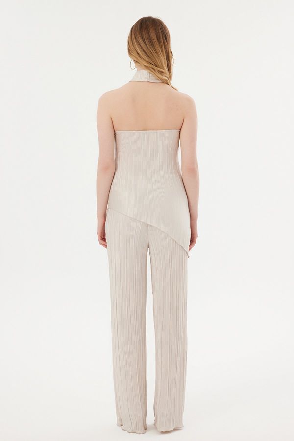 High Neck Halter Pleated Blouse & Palazzo Trousers Coord 4