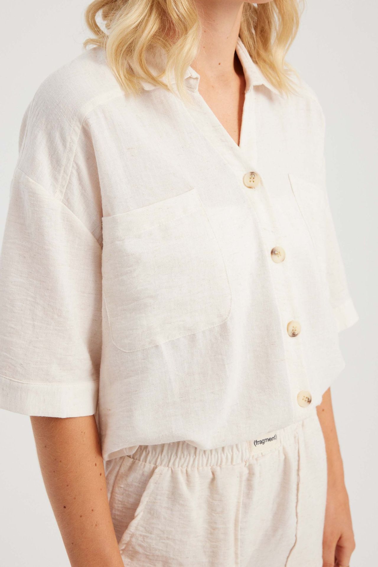 2 Pieces: Pocket Short Sleeve Shirt & High Waist Elastic Waist Side Slit Straight Leg Trousers
