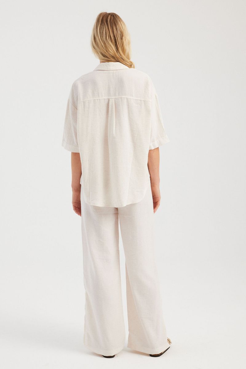 Pocket Short Sleeve Shirt & Side Slit Straight Trousers Coord 4