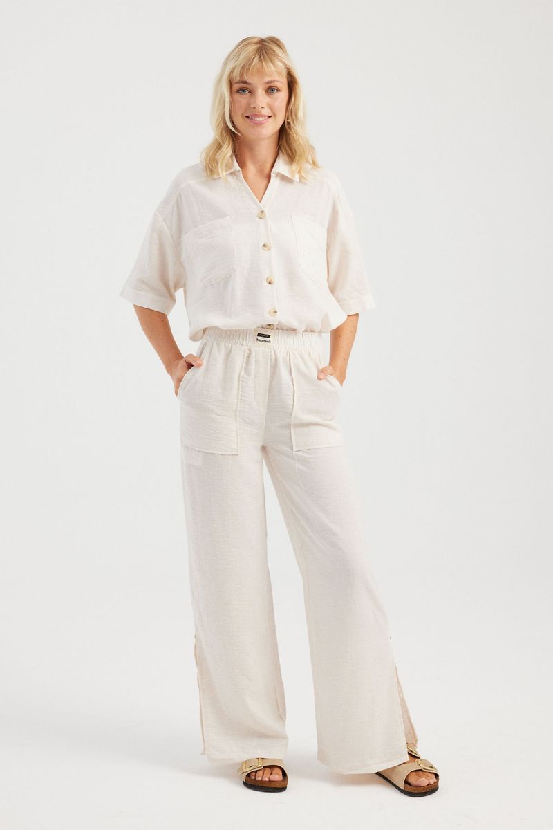 Pocket Short Sleeve Shirt & Side Slit Straight Trousers Coord 2