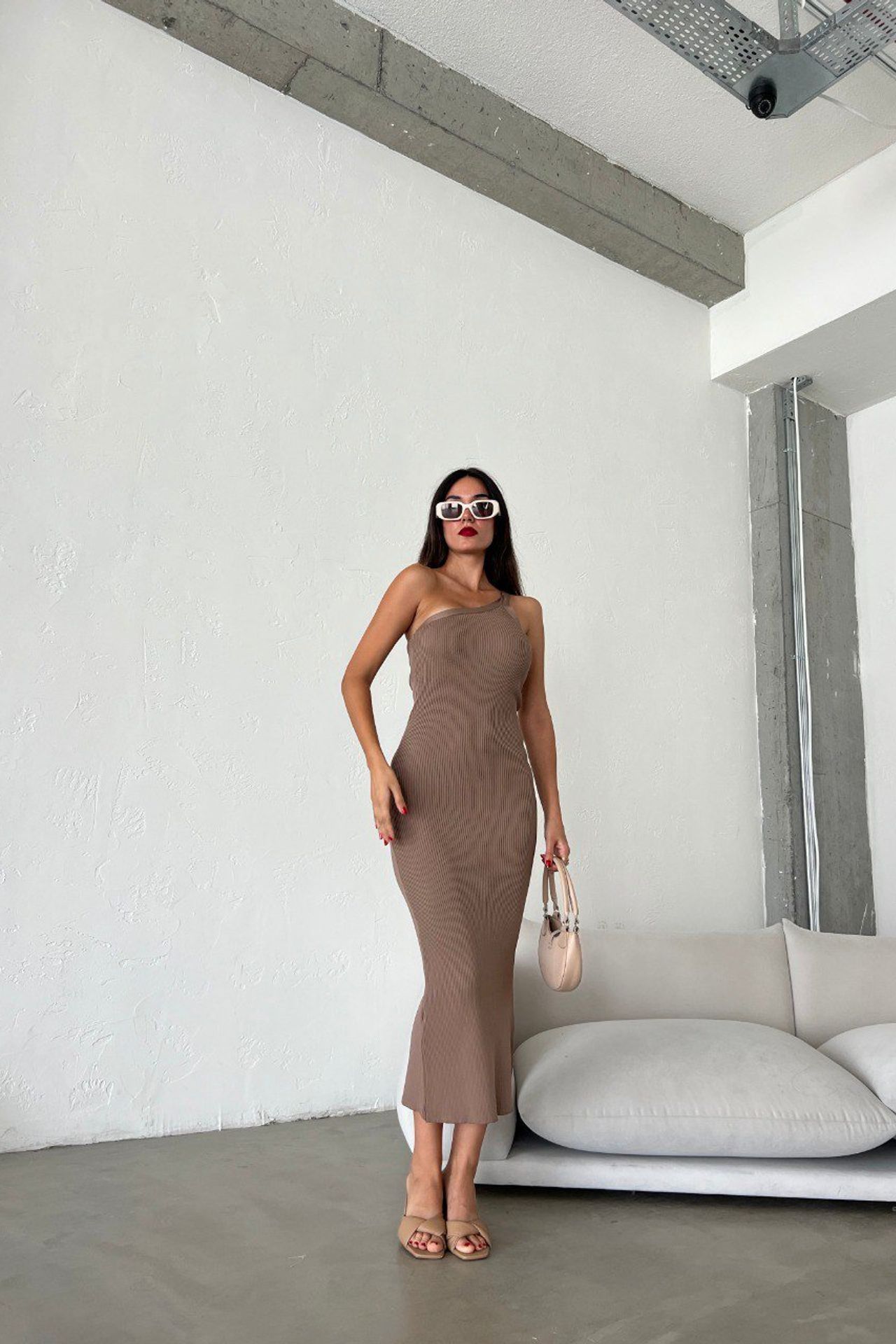 Knitted One Shoulder Maxi Bodycon Dress