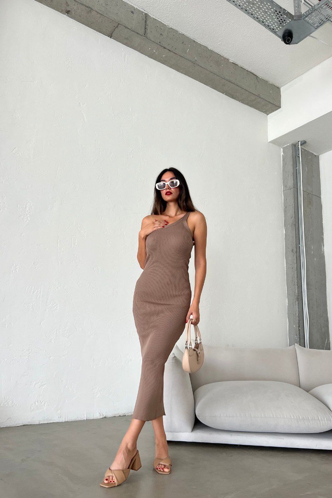 Knitted One Shoulder Maxi Bodycon Dress