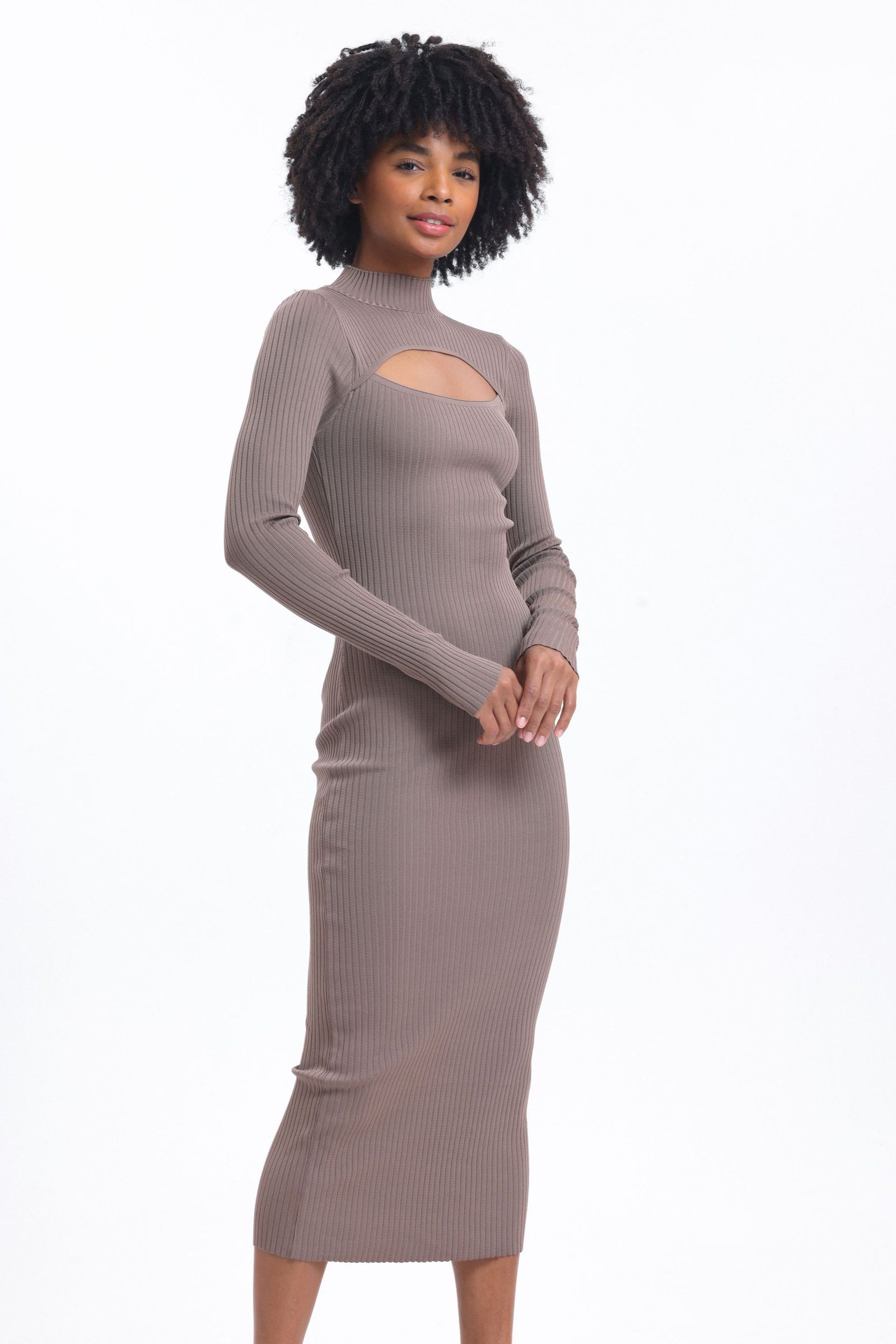 High Neck Cut Out Long Sleeve Maxi Bodycon Dress