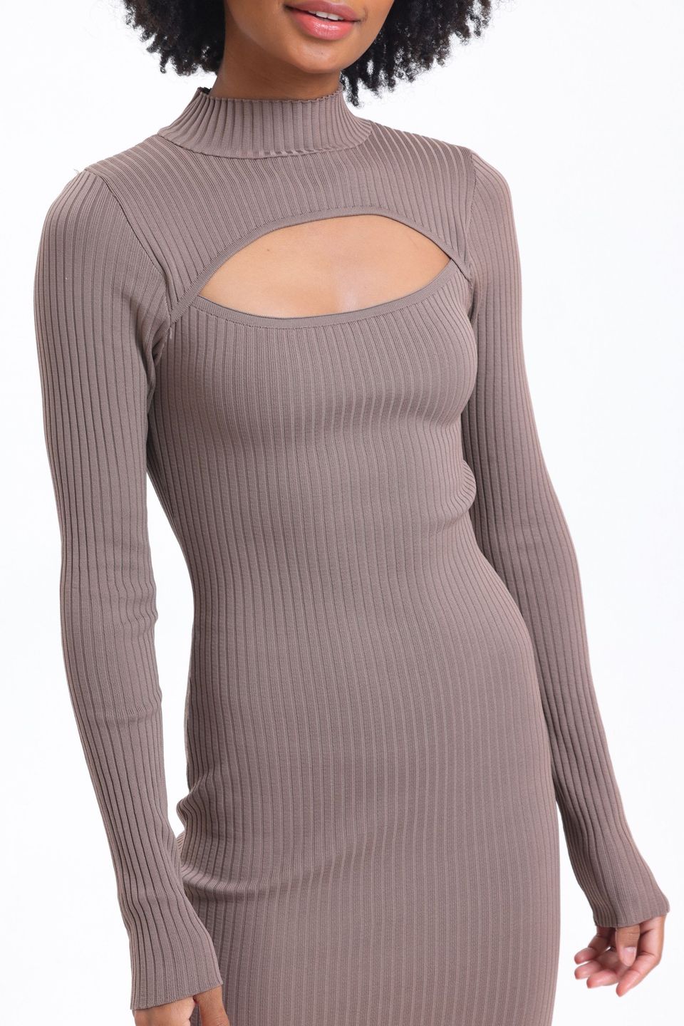 High Neck Cut Out Long Sleeve Maxi Bodycon Dress