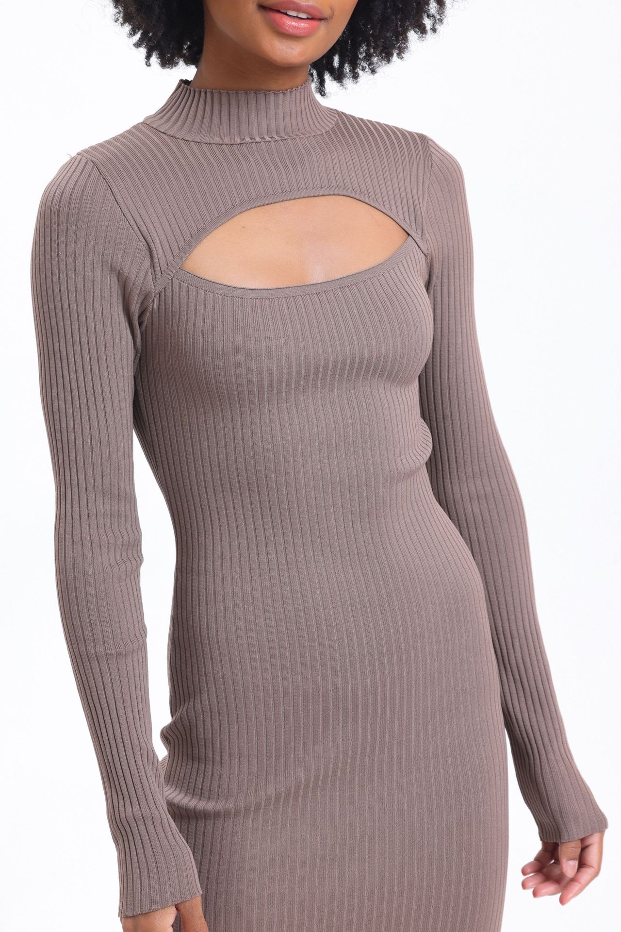 High Neck Cut Out Long Sleeve Maxi Bodycon Dress