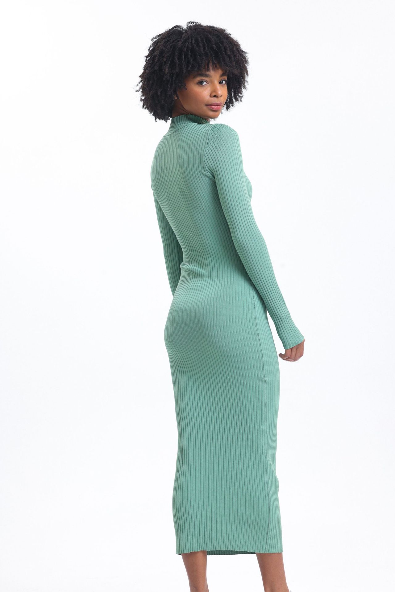 High Neck Cut Out Long Sleeve Maxi Bodycon Dress