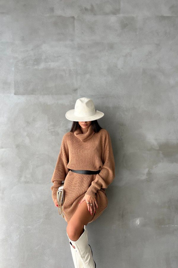 Knitted Turtleneck Long Sleeve Midi Oversized Dress 3