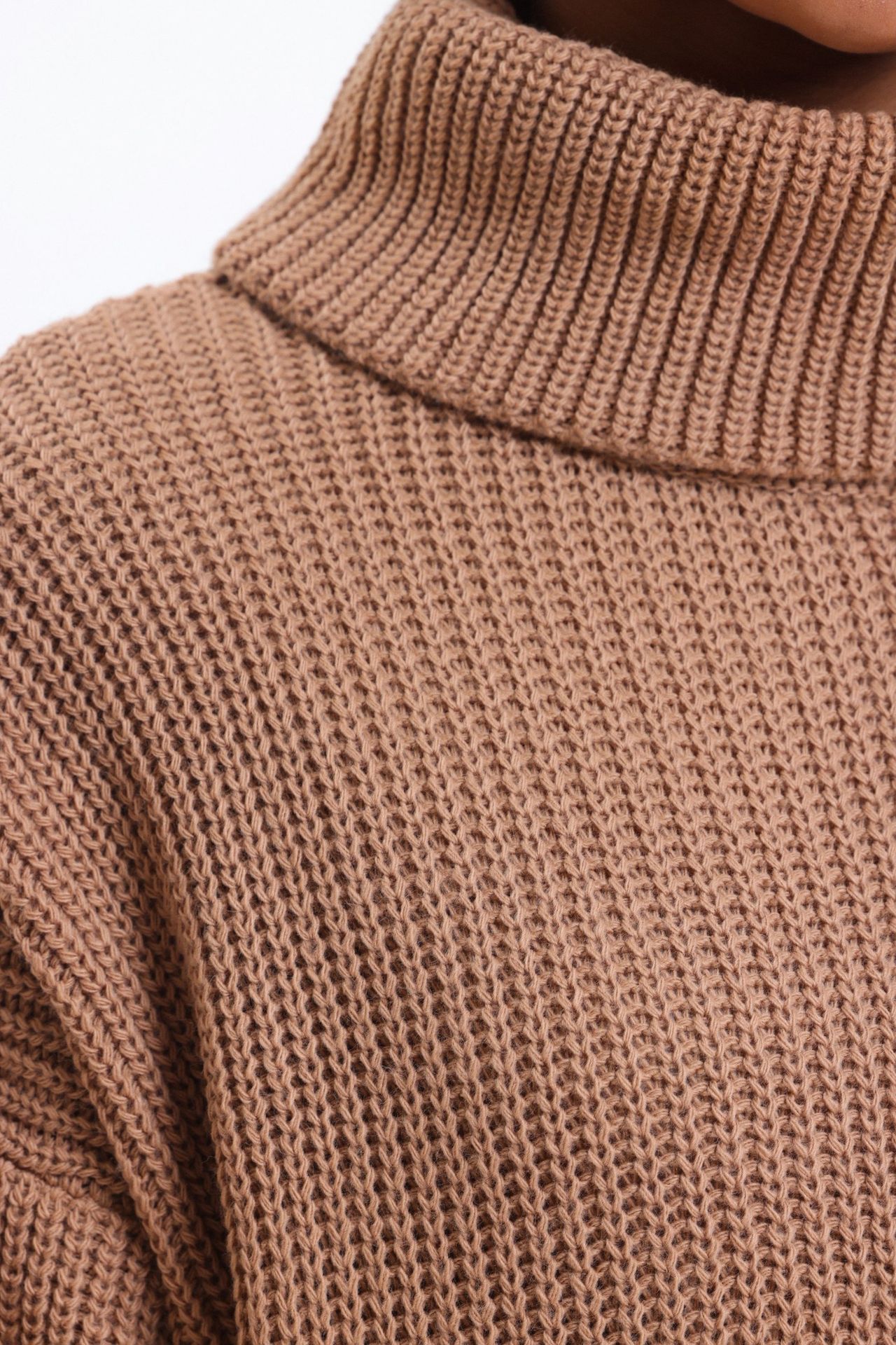 Knitted Turtleneck Long Sleeve Midi Oversized Dress