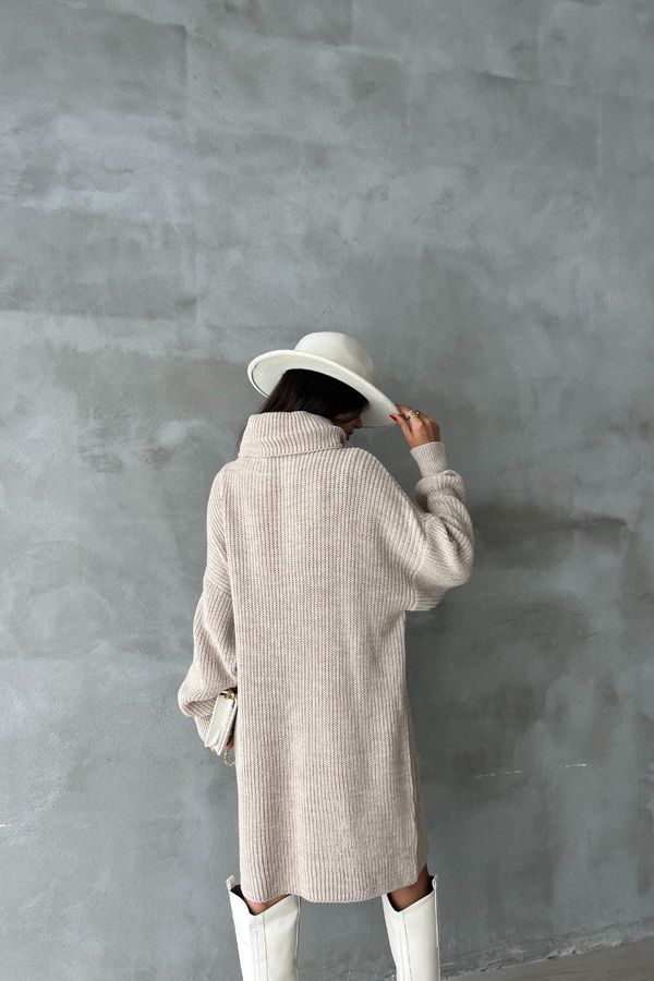 Knitted Turtleneck Long Sleeve Midi Oversized Dress 5