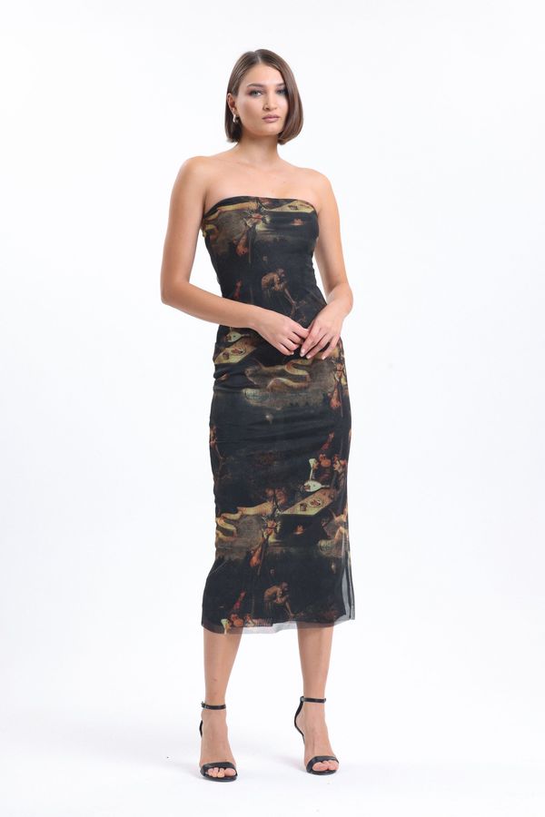 Tulle Graphic Strapless Maxi Dress 2