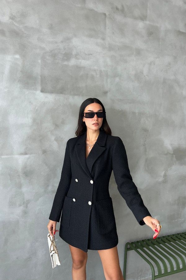 V Neck Buttoned Long Sleeve Mini Blazer Dress 4