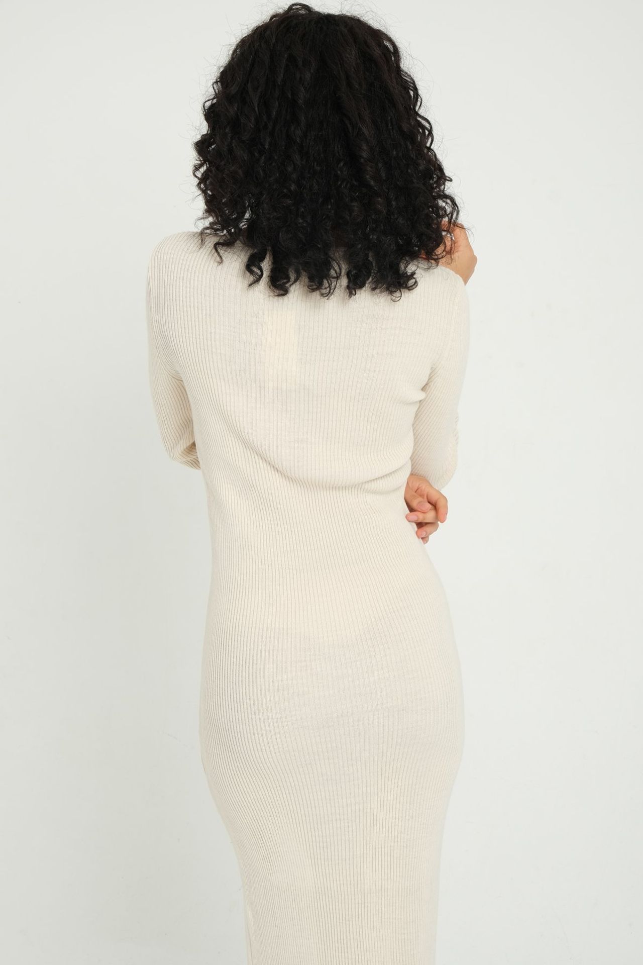 Square Neck Slit Long Sleeve Maxi Dress
