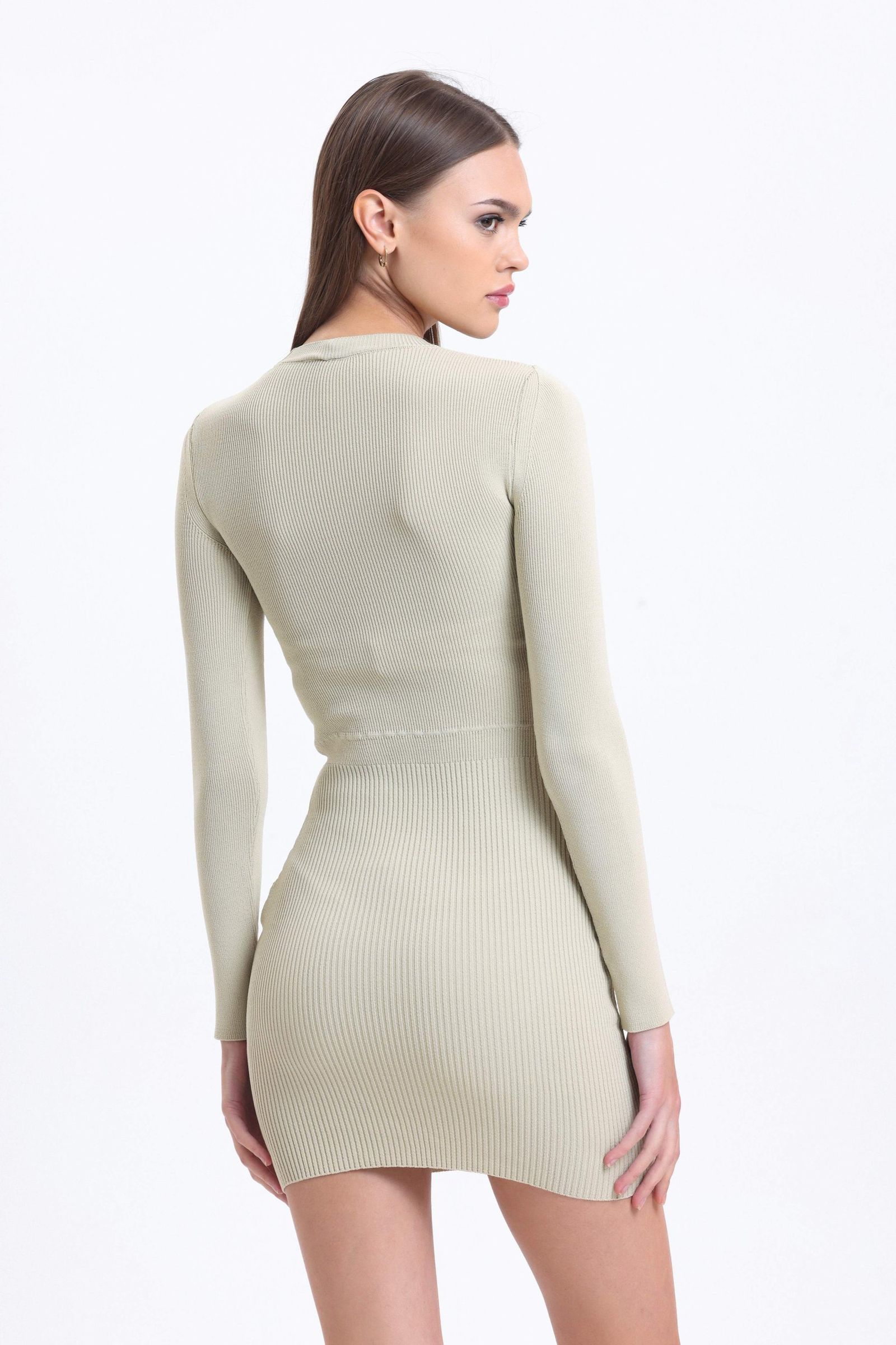 Crew Neck Cut Out Long Sleeve Mini Bodycon Dress