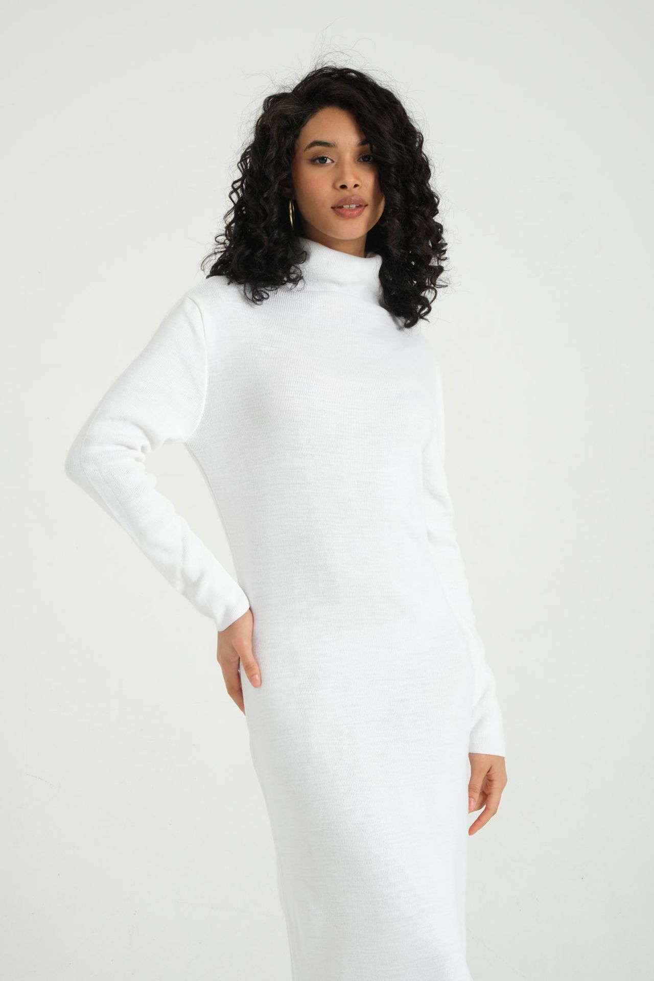 High Neck Slit Long Sleeve Maxi Dress