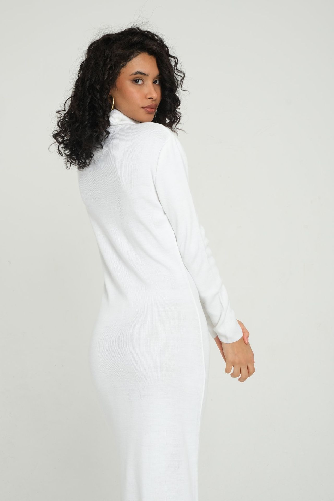 High Neck Slit Long Sleeve Maxi Dress