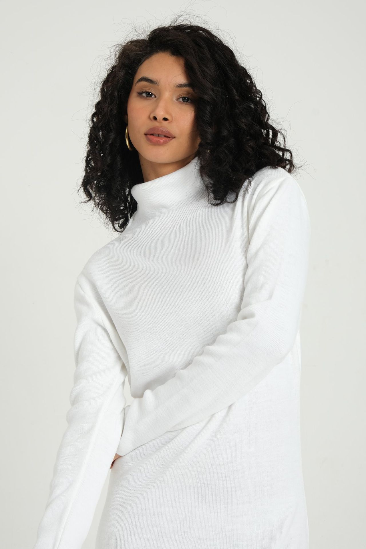 High Neck Slit Long Sleeve Maxi Dress