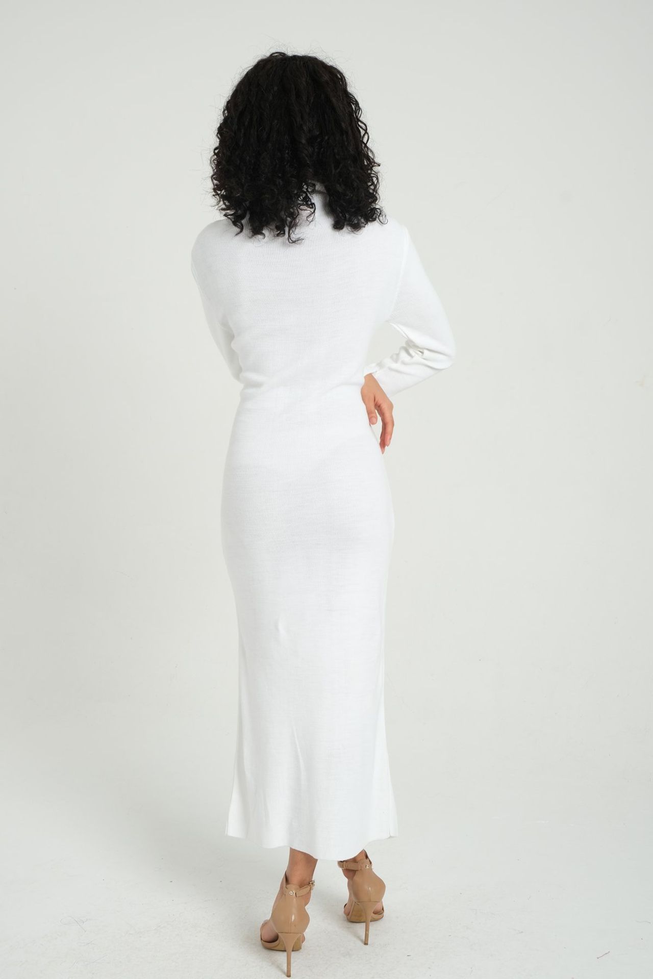 High Neck Slit Long Sleeve Maxi Dress