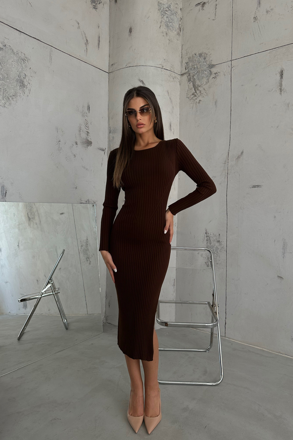 Round Neck Slit Long Sleeve Maxi Dress 1
