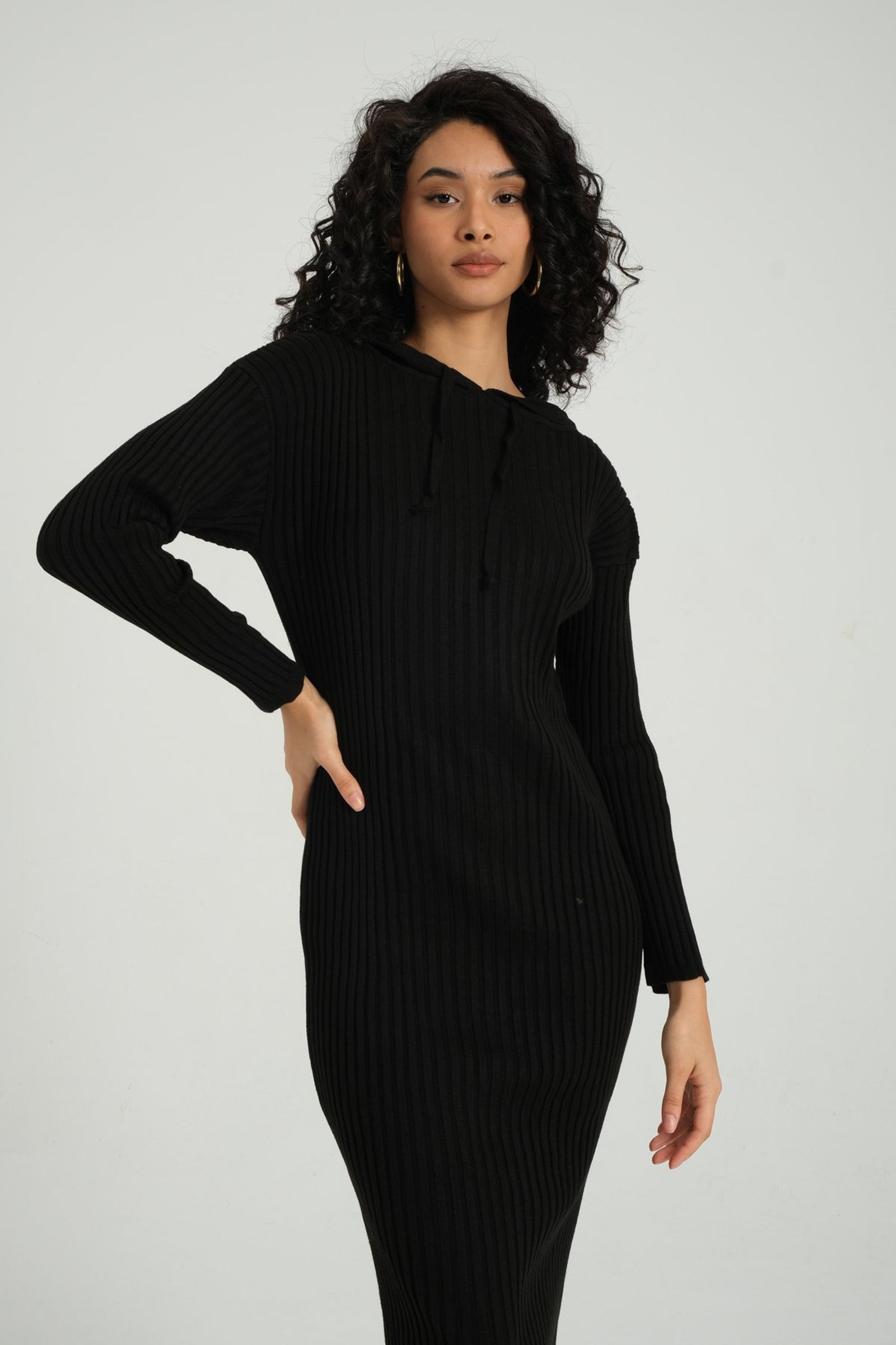 Ribbed Long Sleeve Maxi Dress with a Hoodie