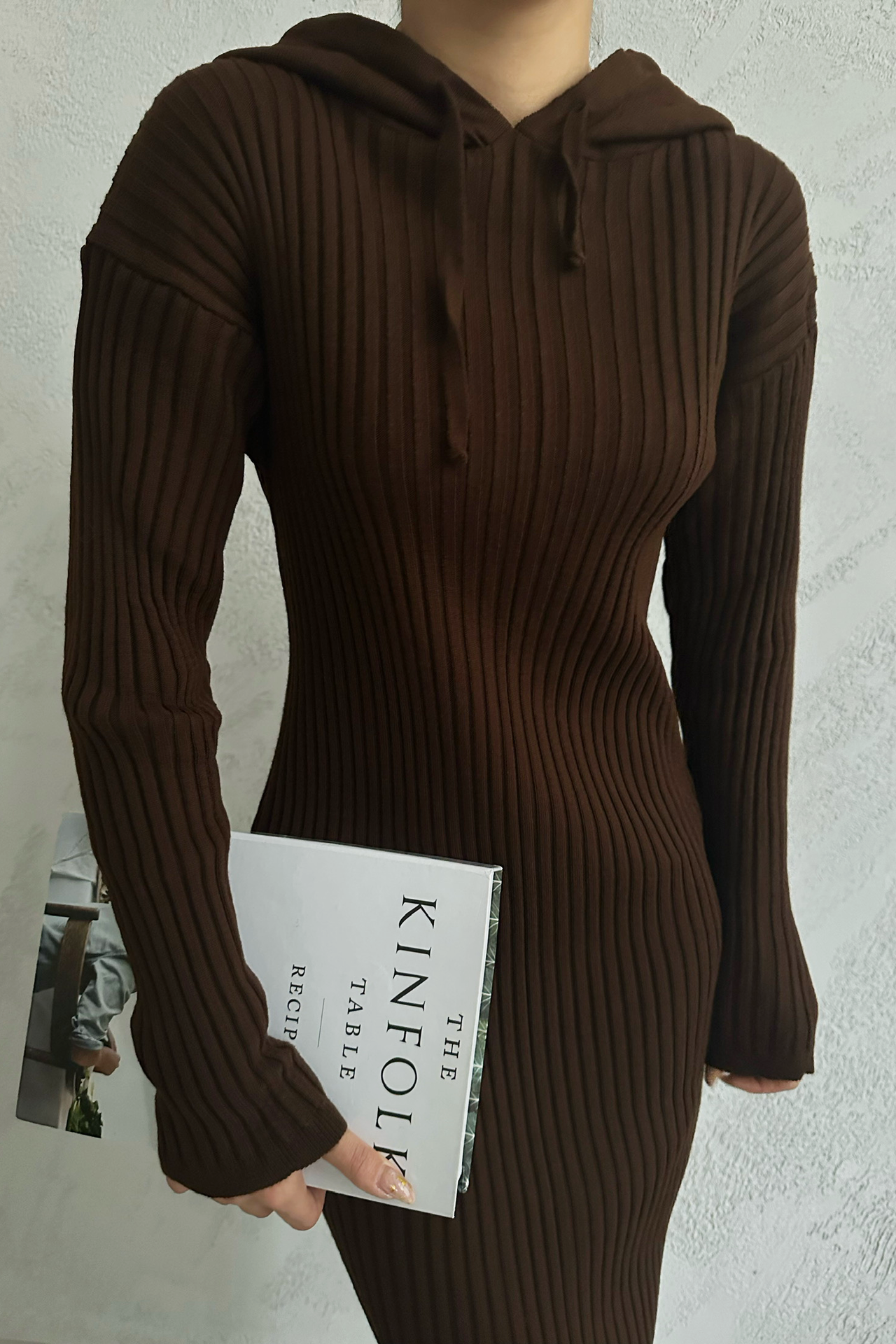 Ribbed Long Sleeve Maxi Dress with a Hoodie