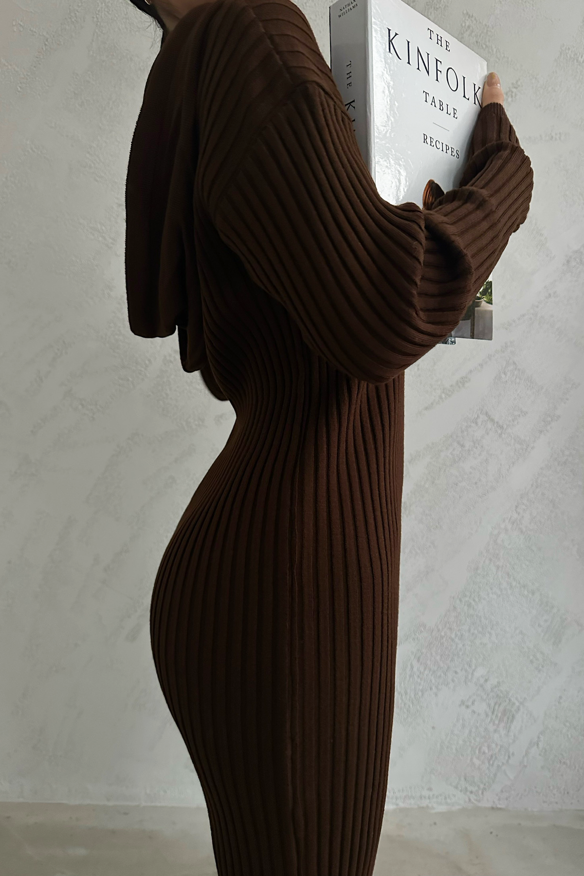 Ribbed Long Sleeve Maxi Dress with a Hoodie