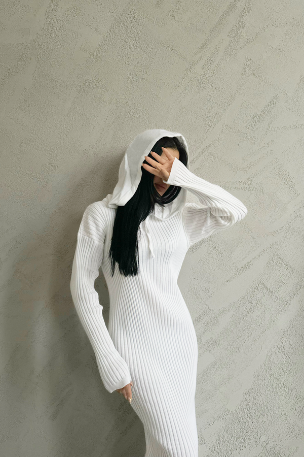 Ribbed Long Sleeve Maxi Dress with a Hoodie 3