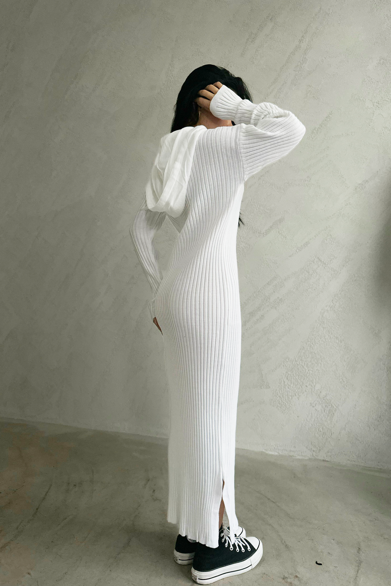 Ribbed Long Sleeve Maxi Dress with a Hoodie