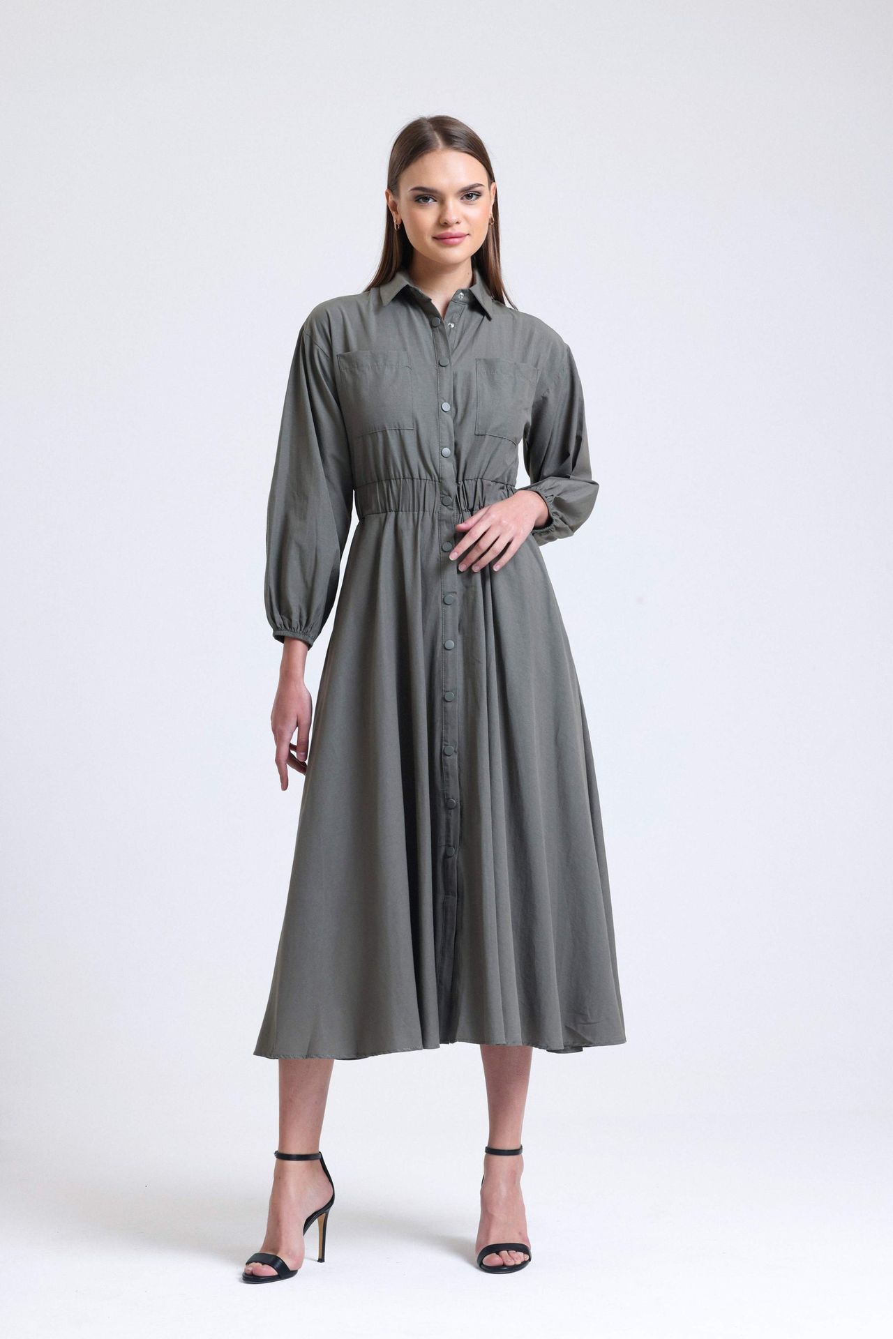 Polo Collar Long Sleeve Maxi Dress