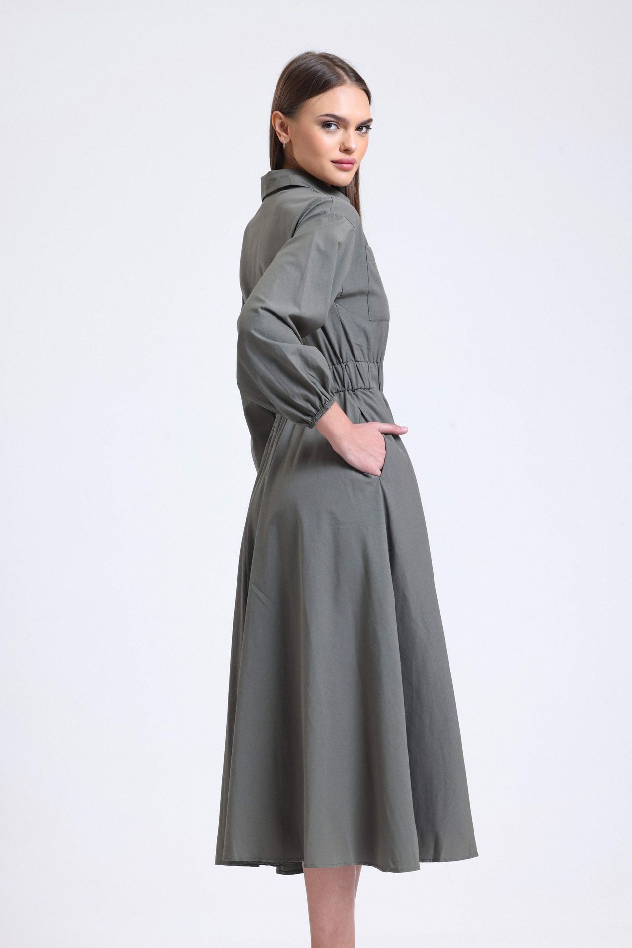 Polo Collar Long Sleeve Maxi Dress