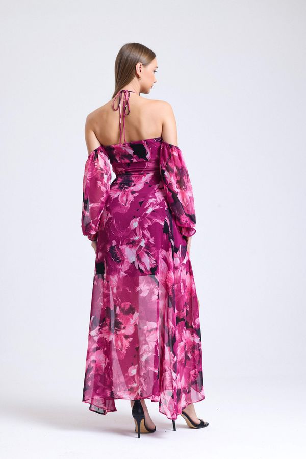 Plunge Neck Low Sleeve Maxi Dress with a Bust Cut Out 6
