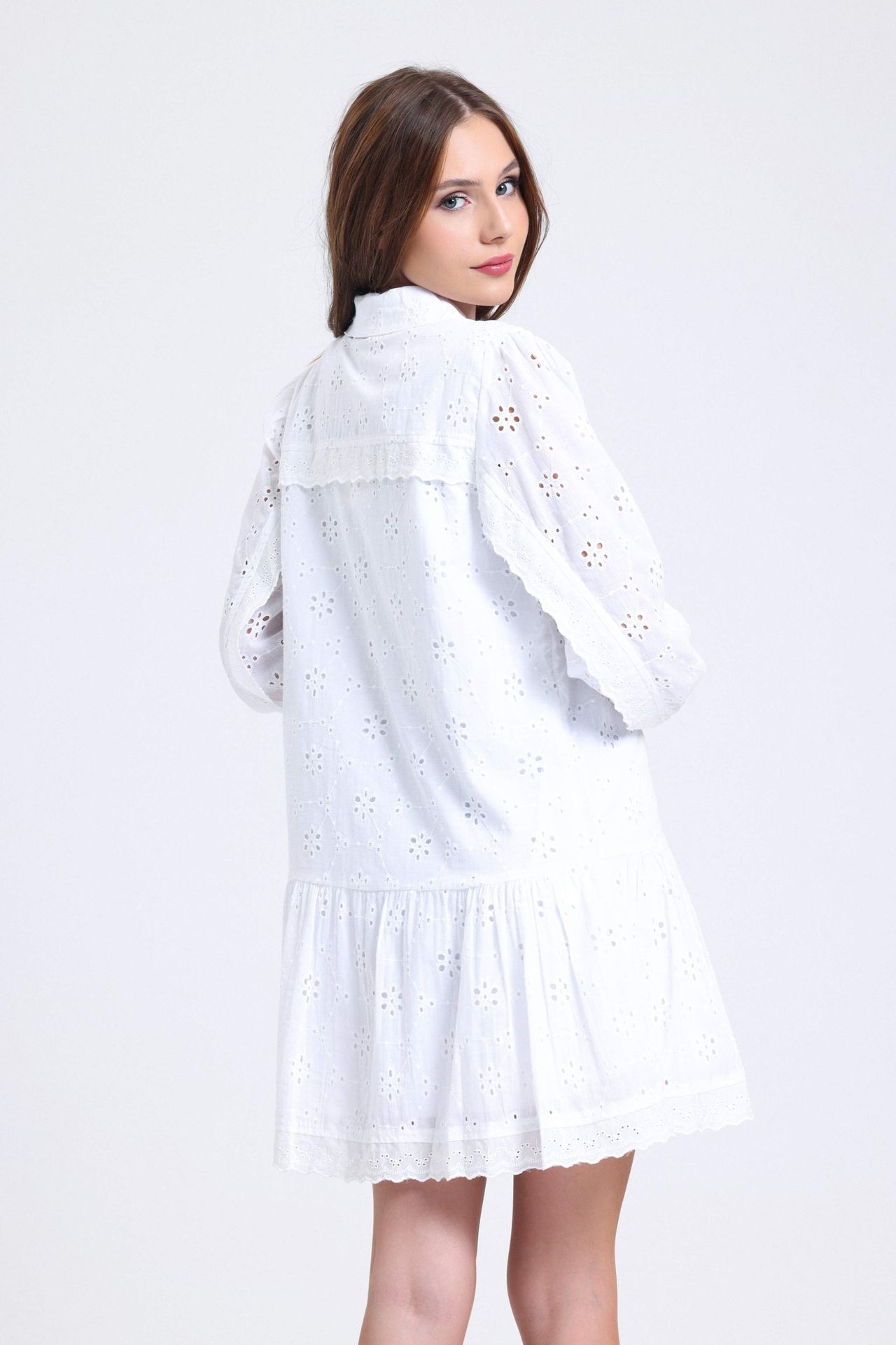 Woven Collar Long Sleeve Mini Shirt Dress