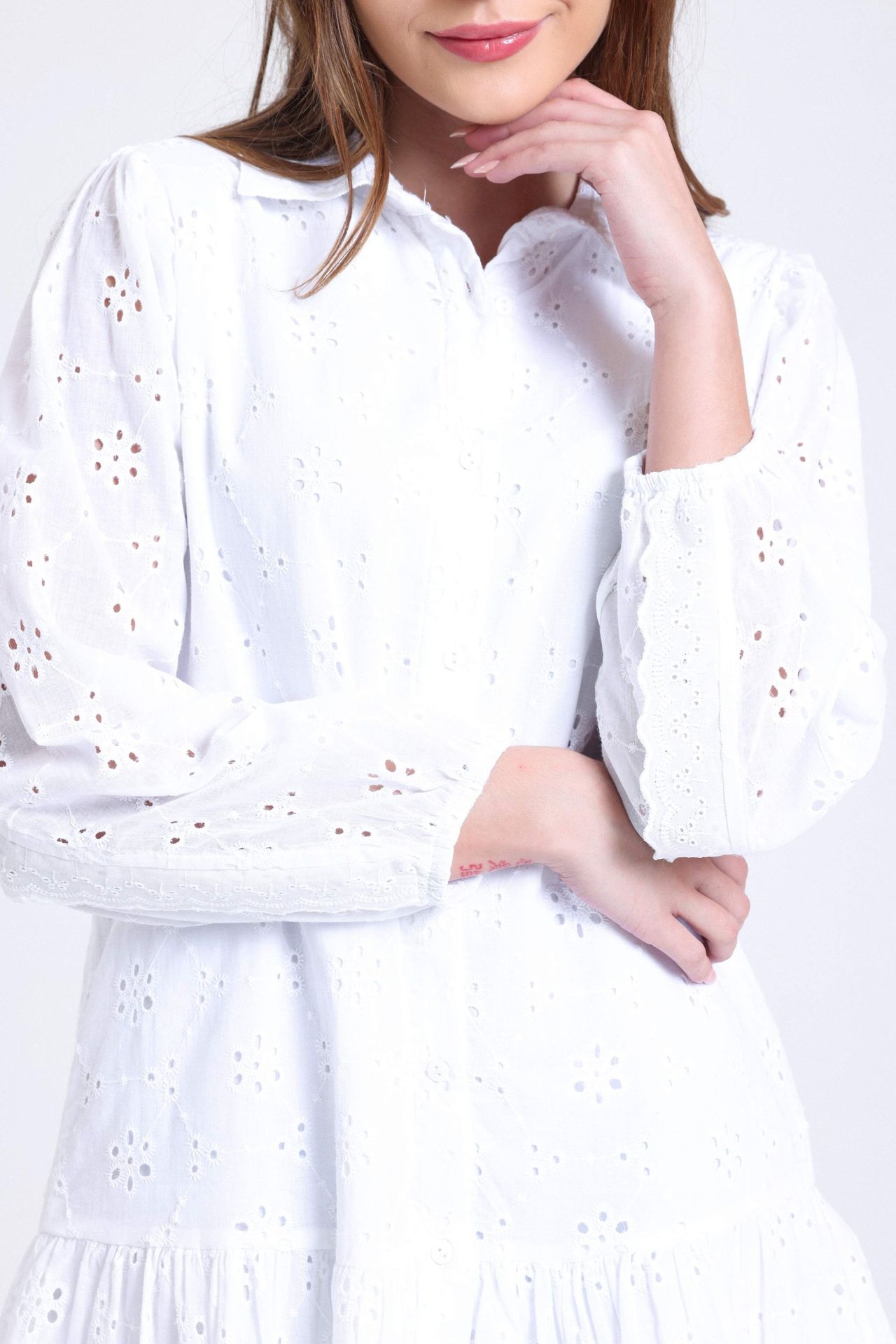 Woven Collar Long Sleeve Mini Shirt Dress