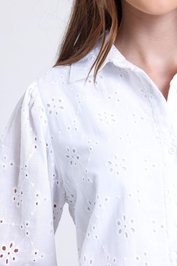 Woven Collar Long Sleeve Mini Shirt Dress 7