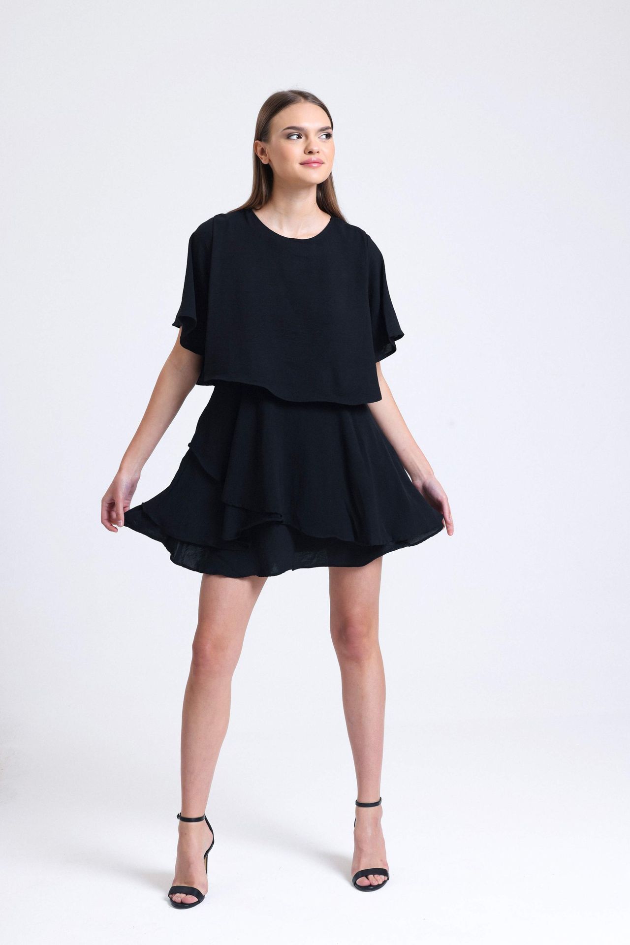 Round Neck Short Sleeve Mini Skater Dress