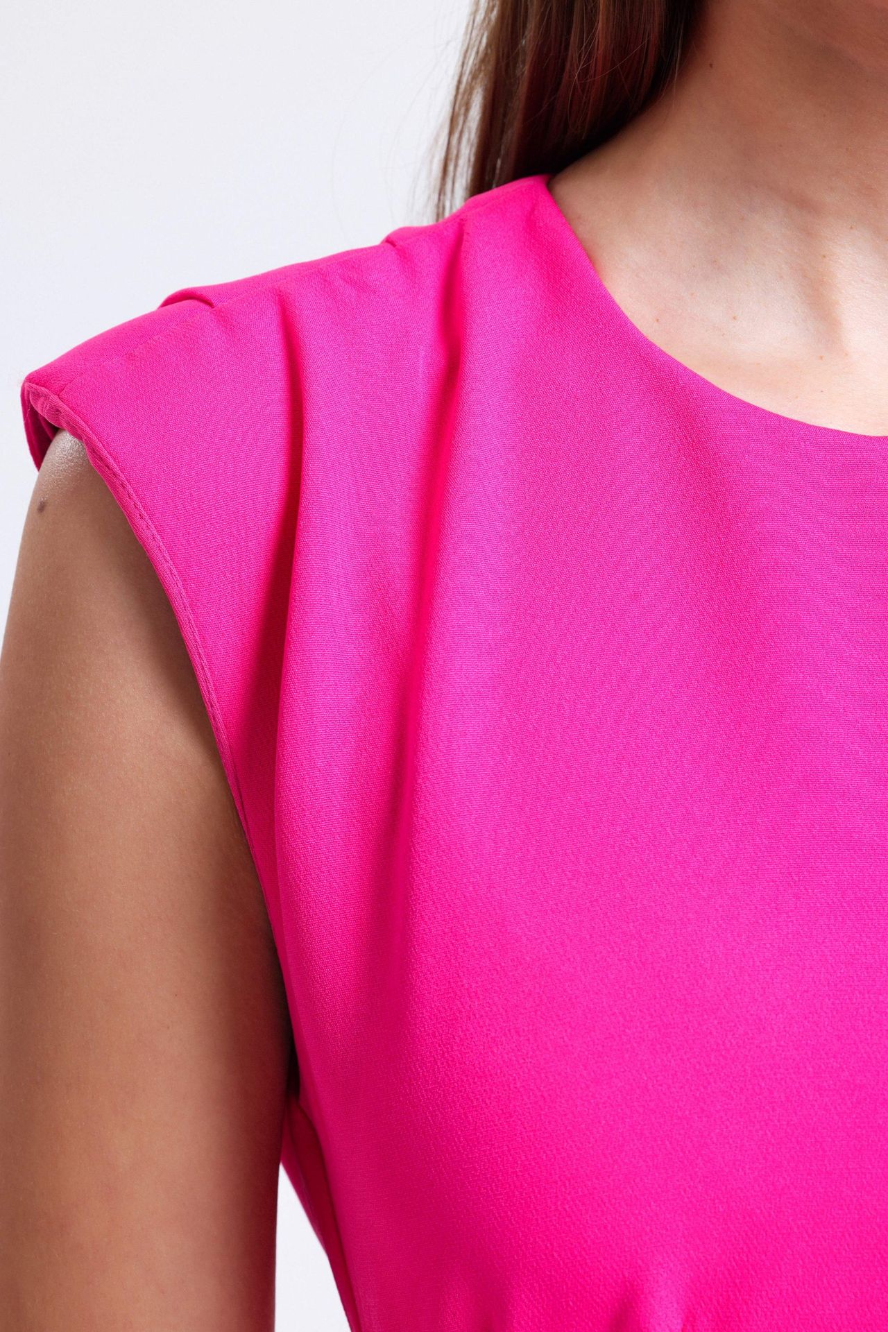 Round Neck Ruched Mini Bodycon Dress with a Padded Shoulder
