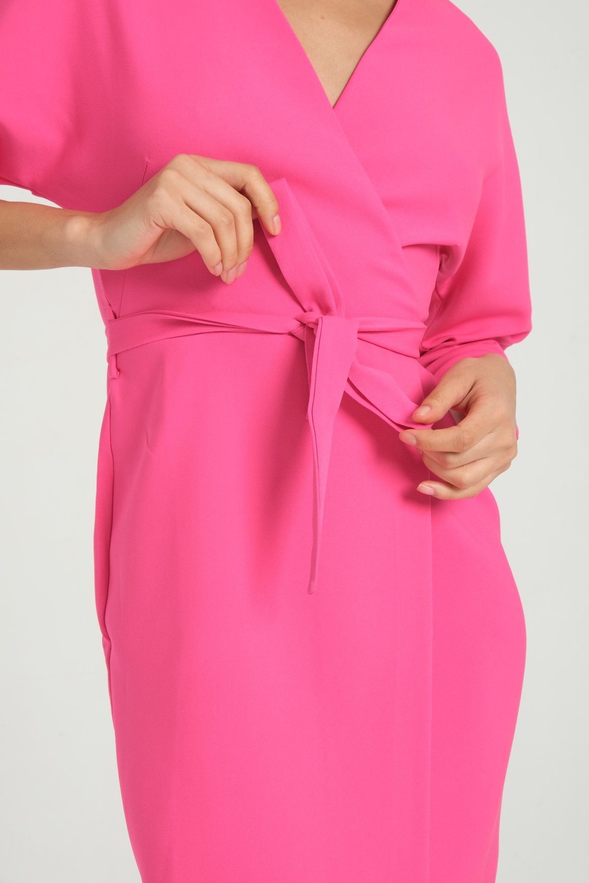 V Neck Long Sleeve Mini Wrap Dress with a Belt Detail