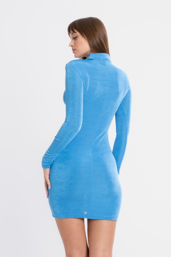 Long-Sleeve Polo Collar Bodycon Mini Dress 4